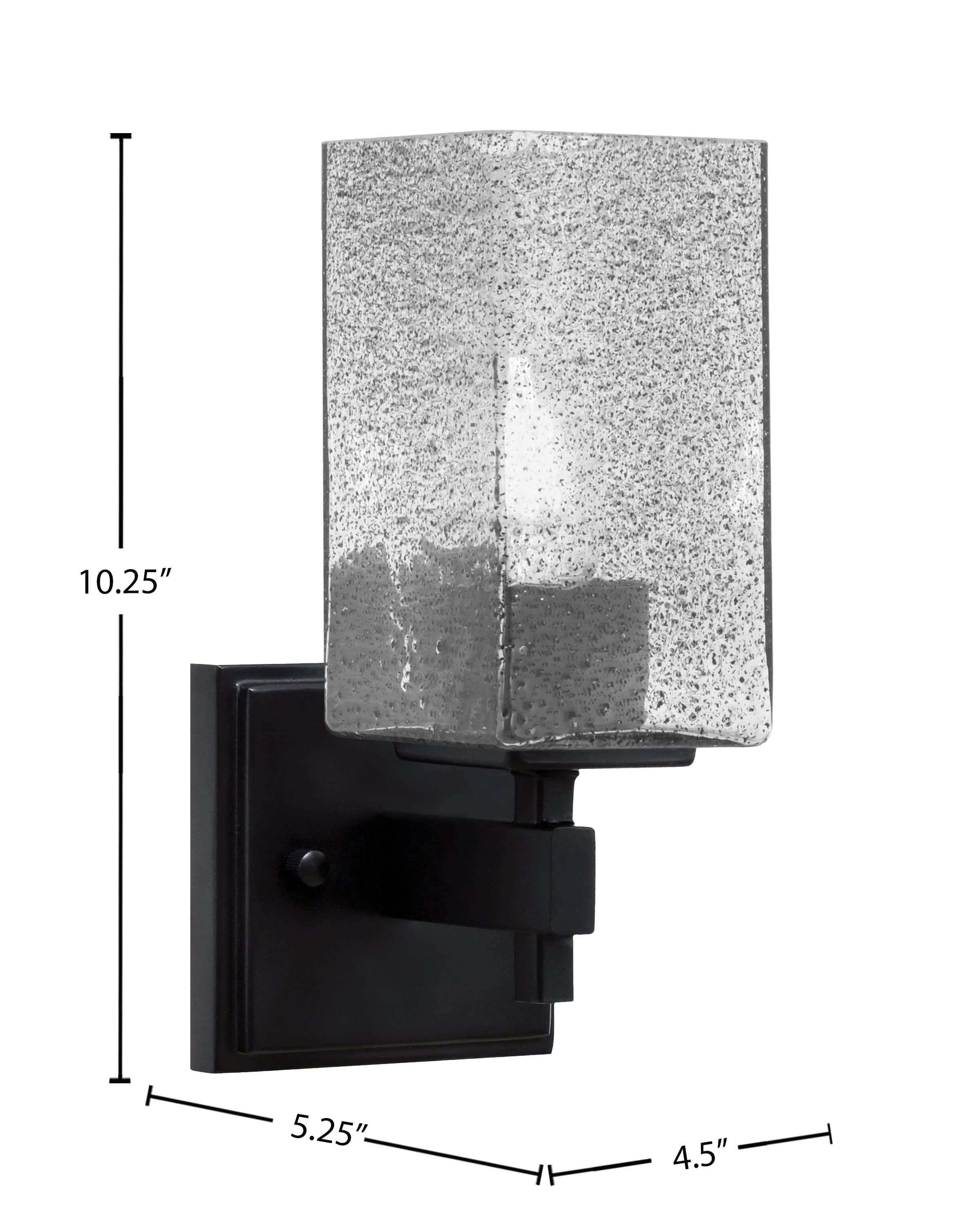 Corbin One Light Wall Sconce in Matte Black with Square Smoke Bubble Shade