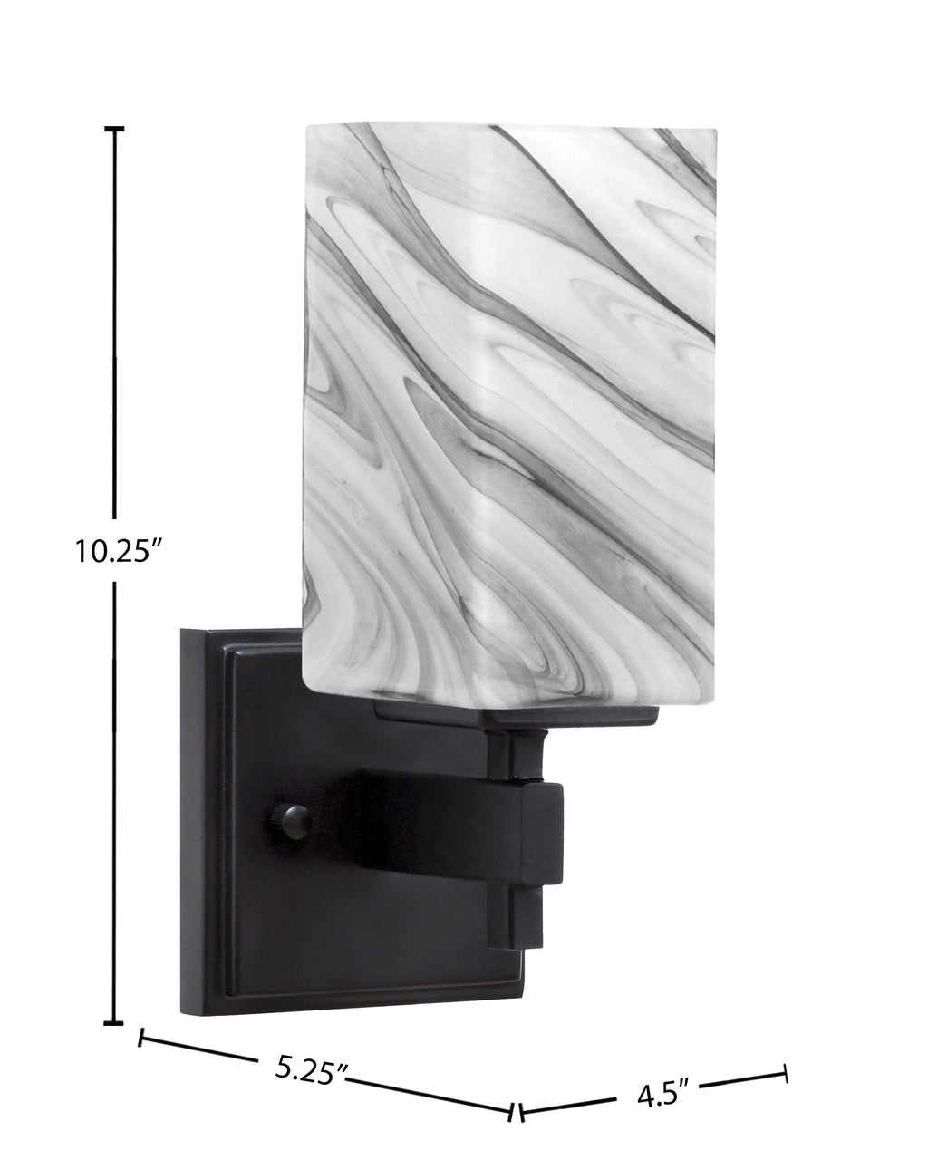 Corbin One Light Wall Sconce in Matte Black with Square Onyx Swirl Shade