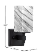 Corbin One Light Wall Sconce in Matte Black with Square Onyx Swirl Shade
