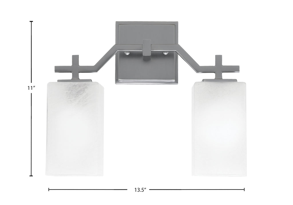 Corbin Two Light Bath Bar in Graphite with Square White Marble Shade
