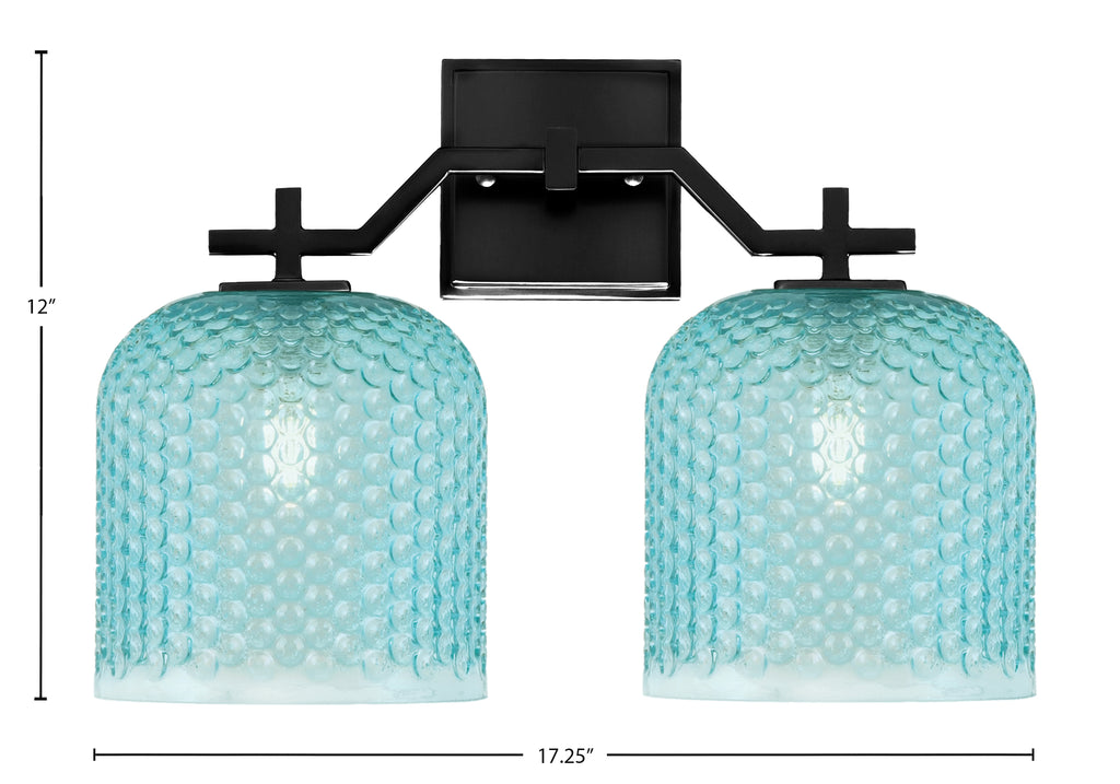 Corbin Two Light Bath Bar in Matte Black with Turquoise Textured Shade