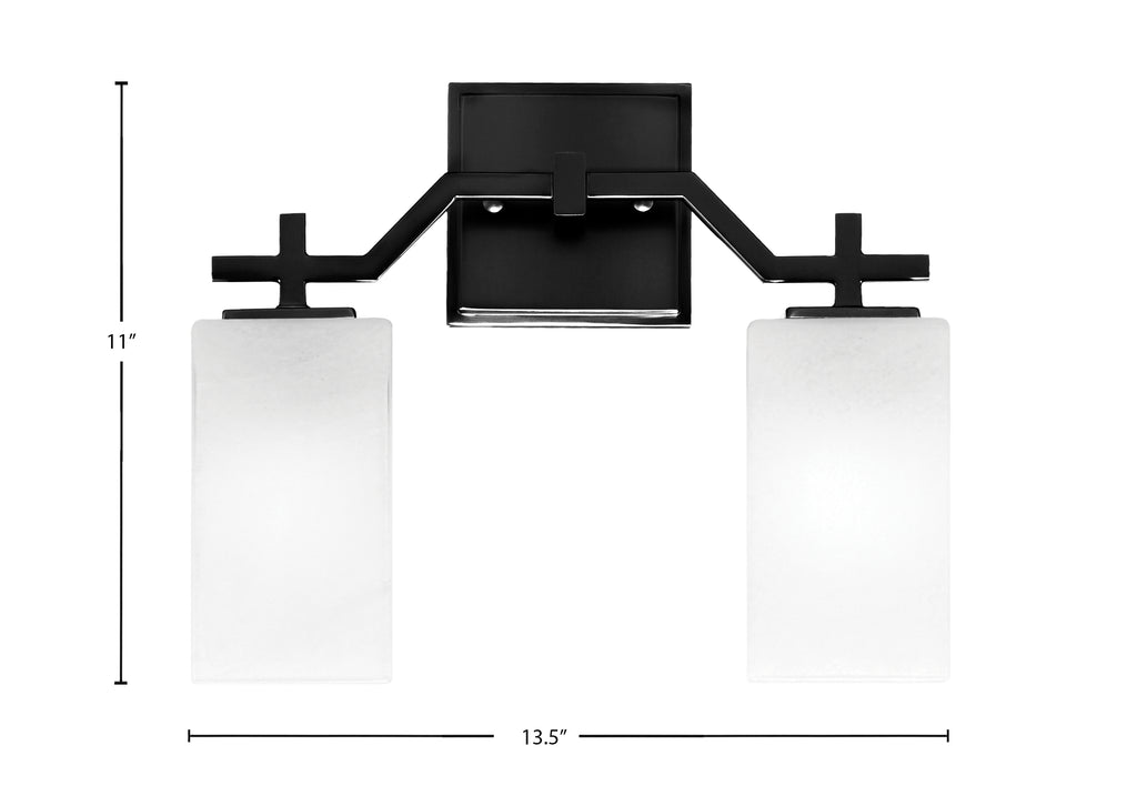 Corbin Two Light Bath Bar in Matte Black with Square White Marble Shade