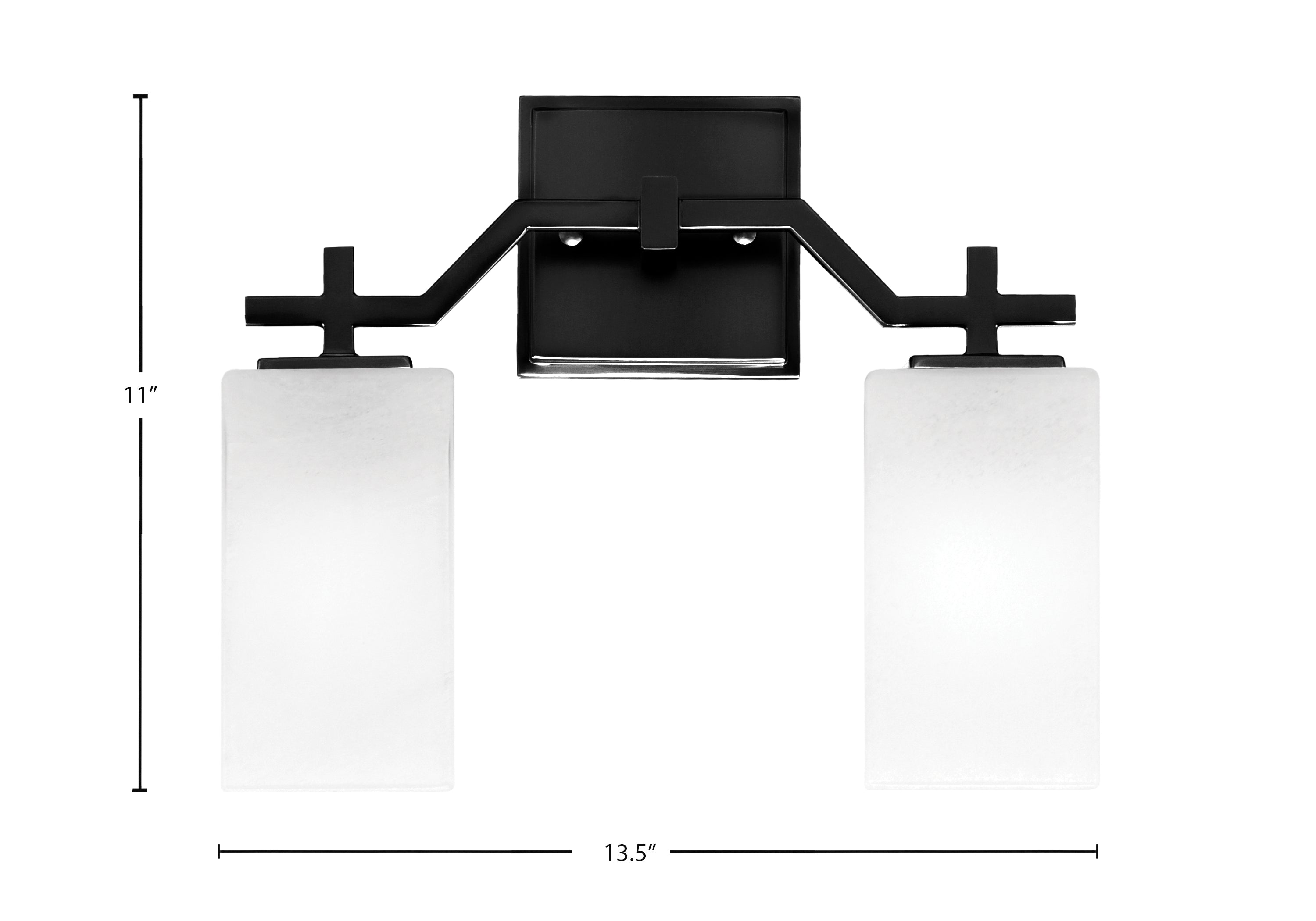Corbin Two Light Bath Bar in Matte Black with Square White Marble Shade