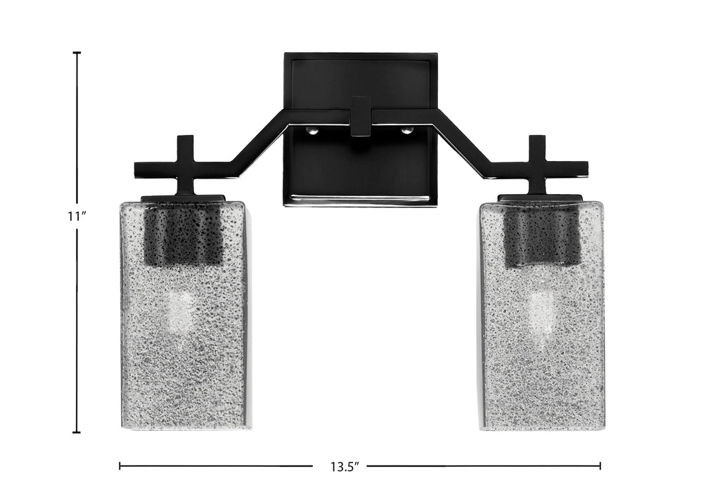 Corbin Two Light Bath Bar in Matte Black with Square Smoke Bubble Shade