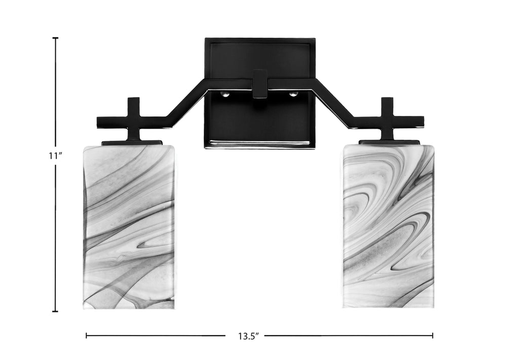 Corbin Two Light Bath Bar in Matte Black with Square Onyx Swirl Shade