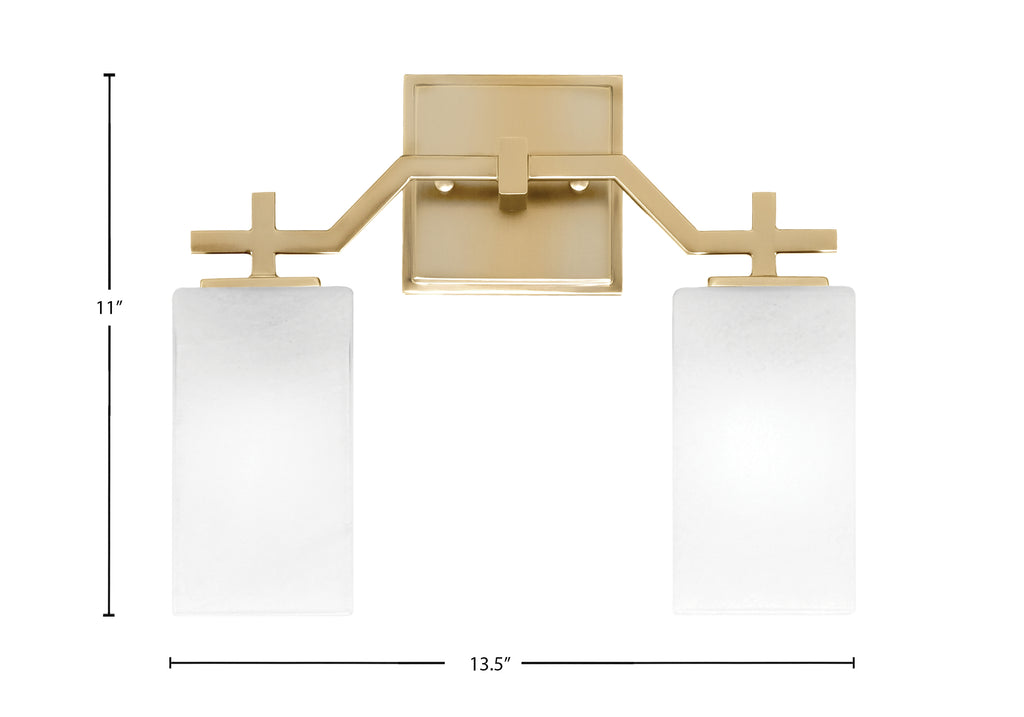 Corbin Two Light Bath Bar in New Age Brass with Square White Marble Shade