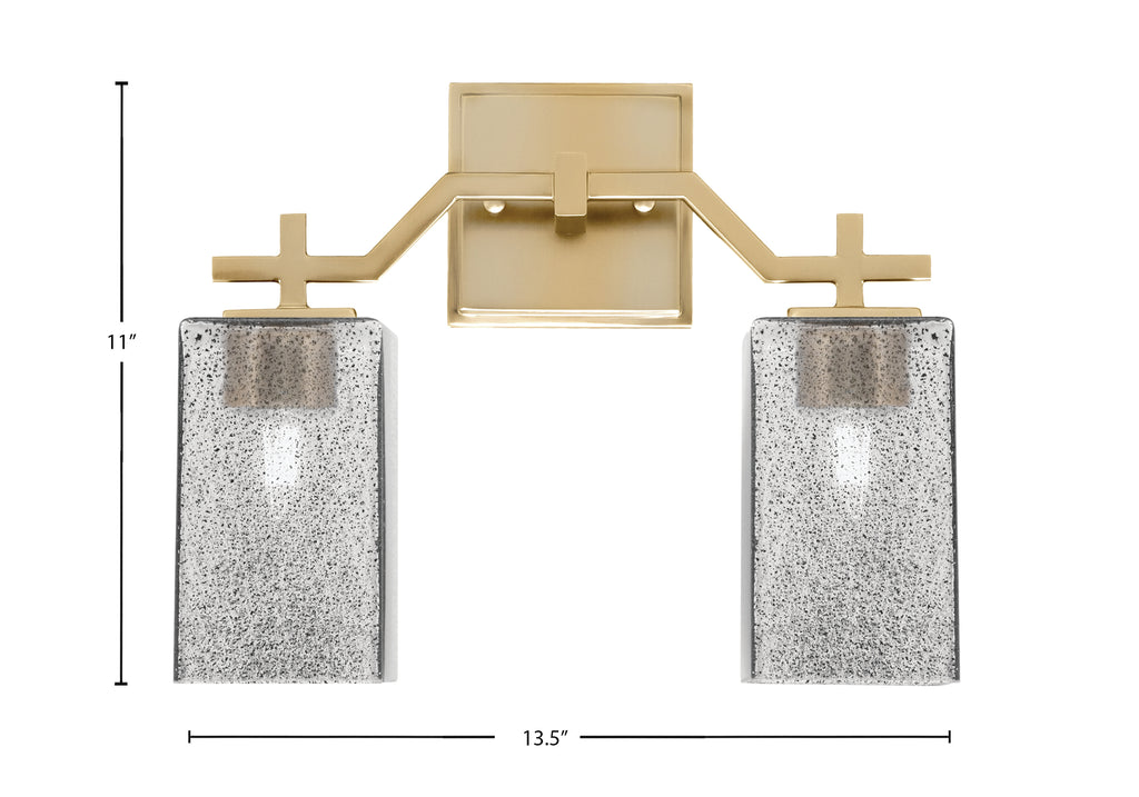 Corbin Two Light Bath Bar in New Age Brass with Square Smoke Bubble Shade