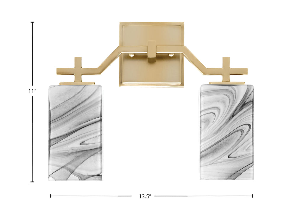 Corbin Two Light Bath Bar in New Age Brass with Square Onyx Swirl Shade