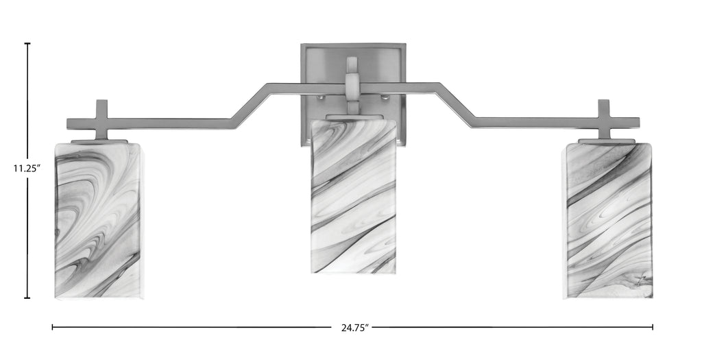Corbin Three Light Bath Bar in Graphite with Square Onyx Swirl Shade