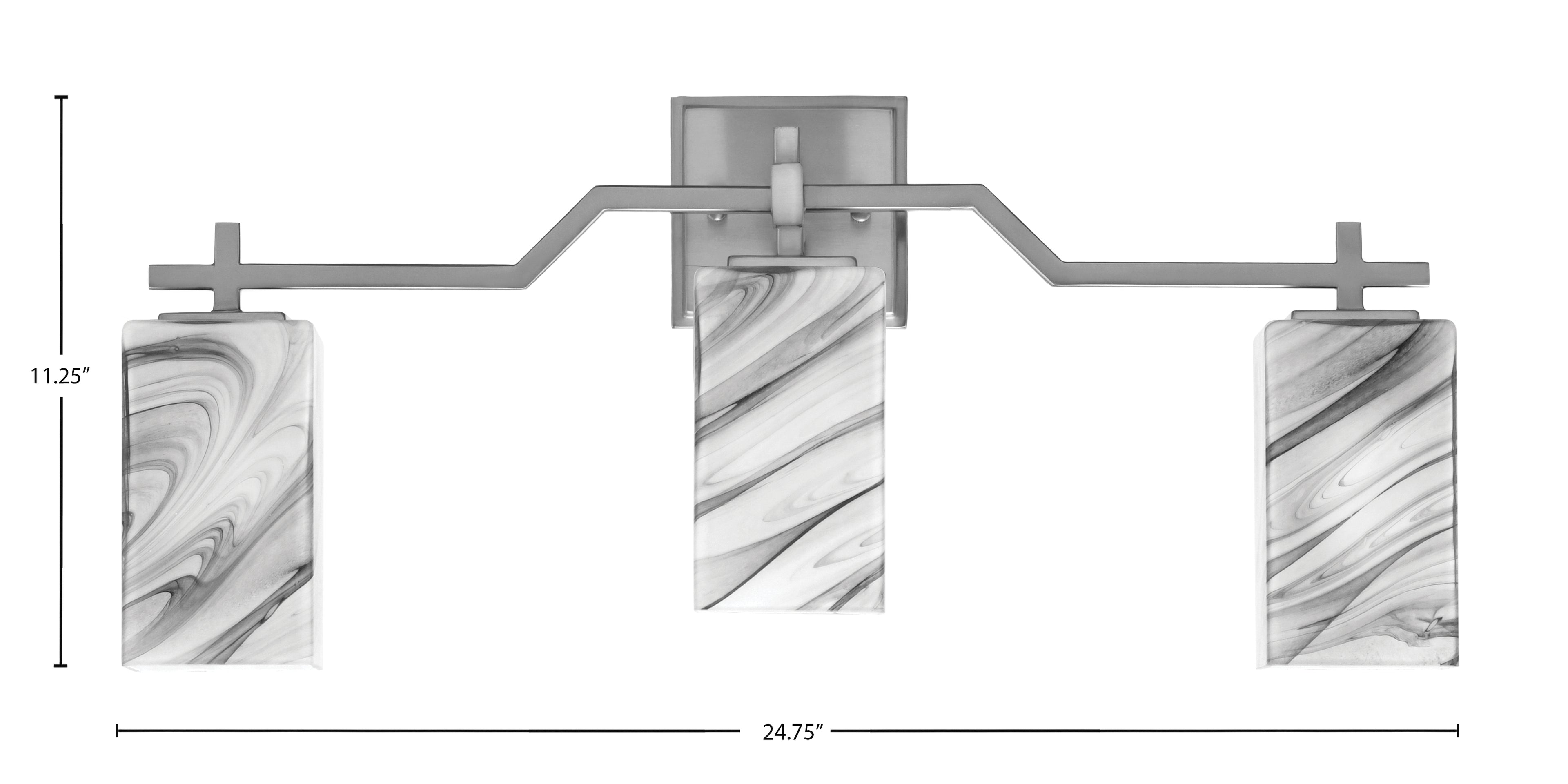 Corbin Three Light Bath Bar in Graphite with Square Onyx Swirl Shade
