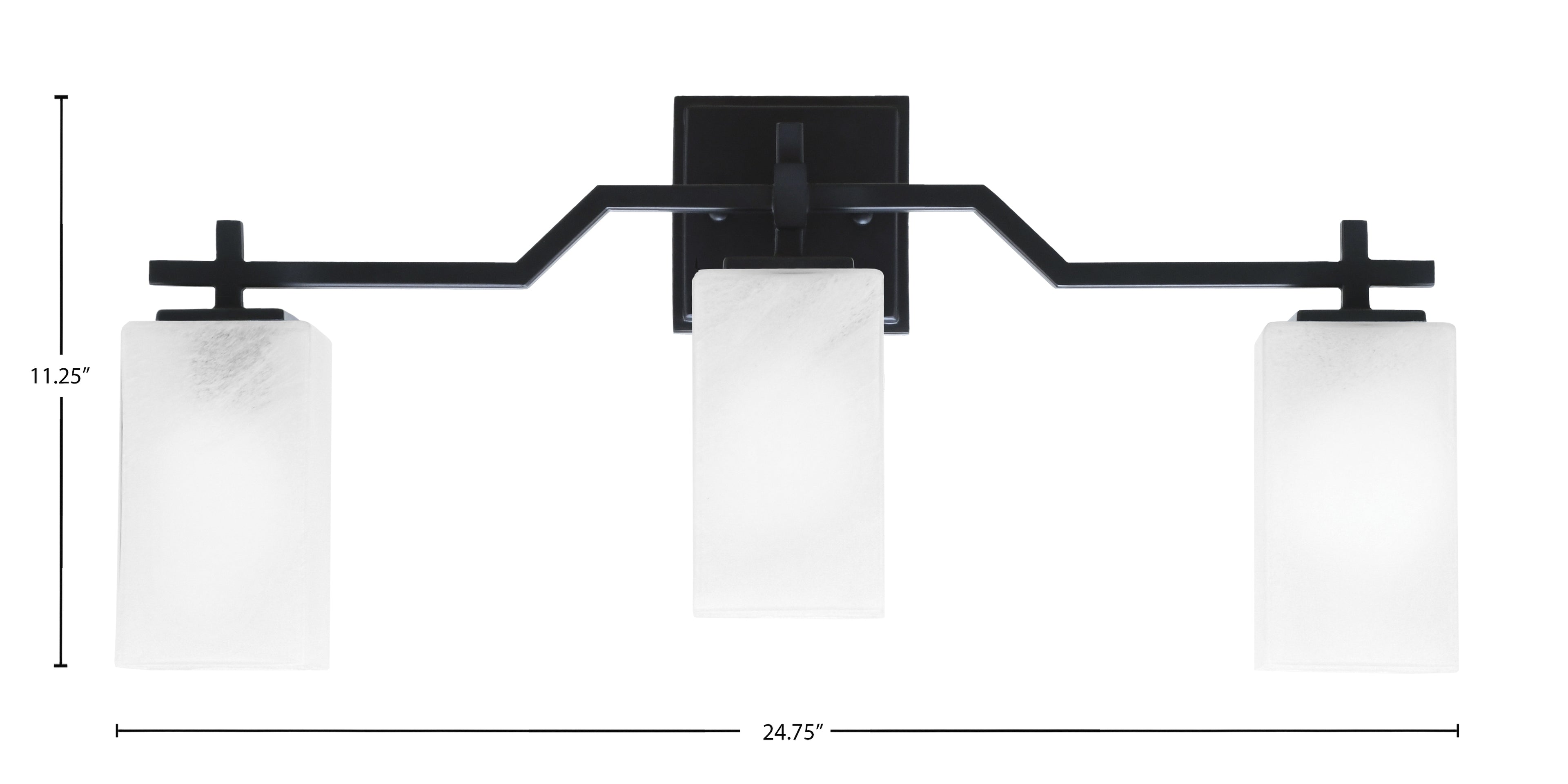 Corbin Three Light Bath Bar in Matte Black with Square White Marble Shade