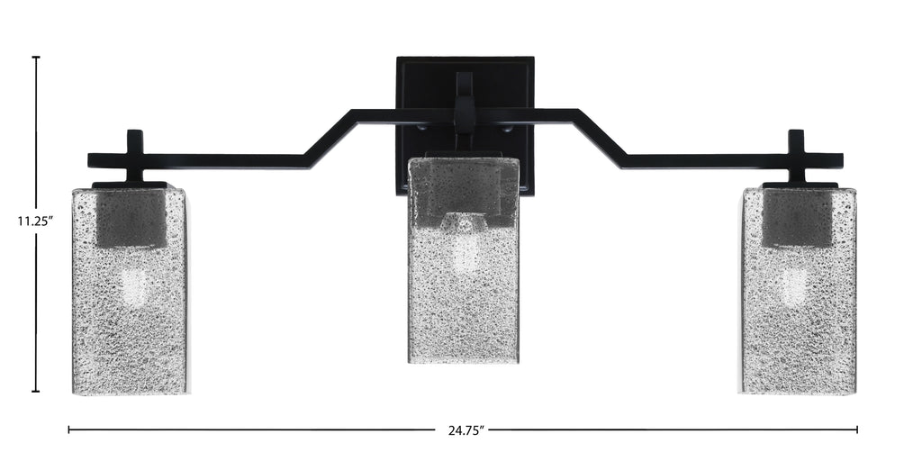 Corbin Three Light Bath Bar in Matte Black with Square Smoke Bubble Shade