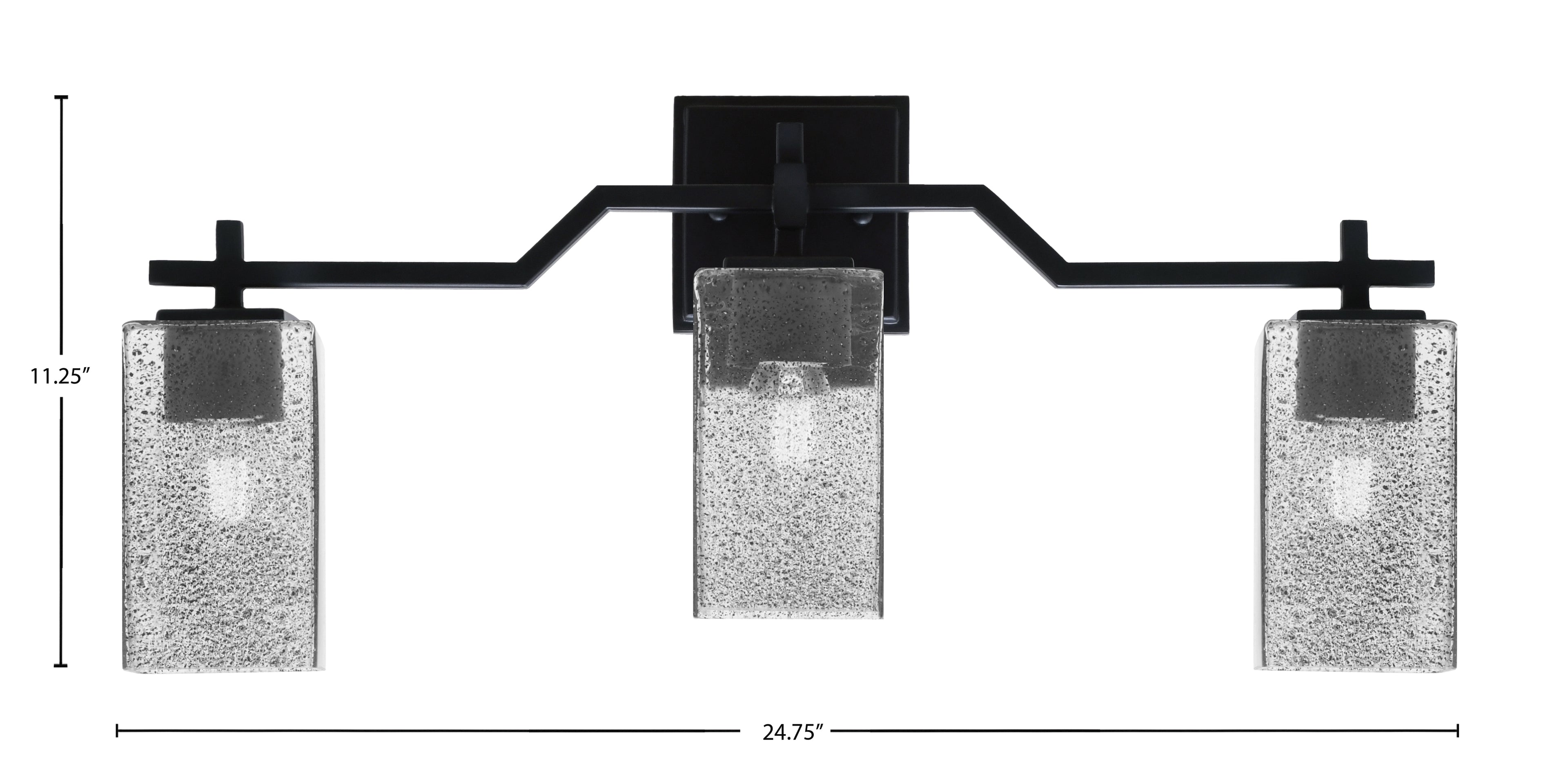 Corbin Three Light Bath Bar in Matte Black with Square Smoke Bubble Shade