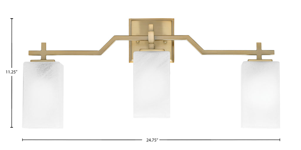 Corbin Three Light Bath Bar in New Age Brass with Square White Marble Shade