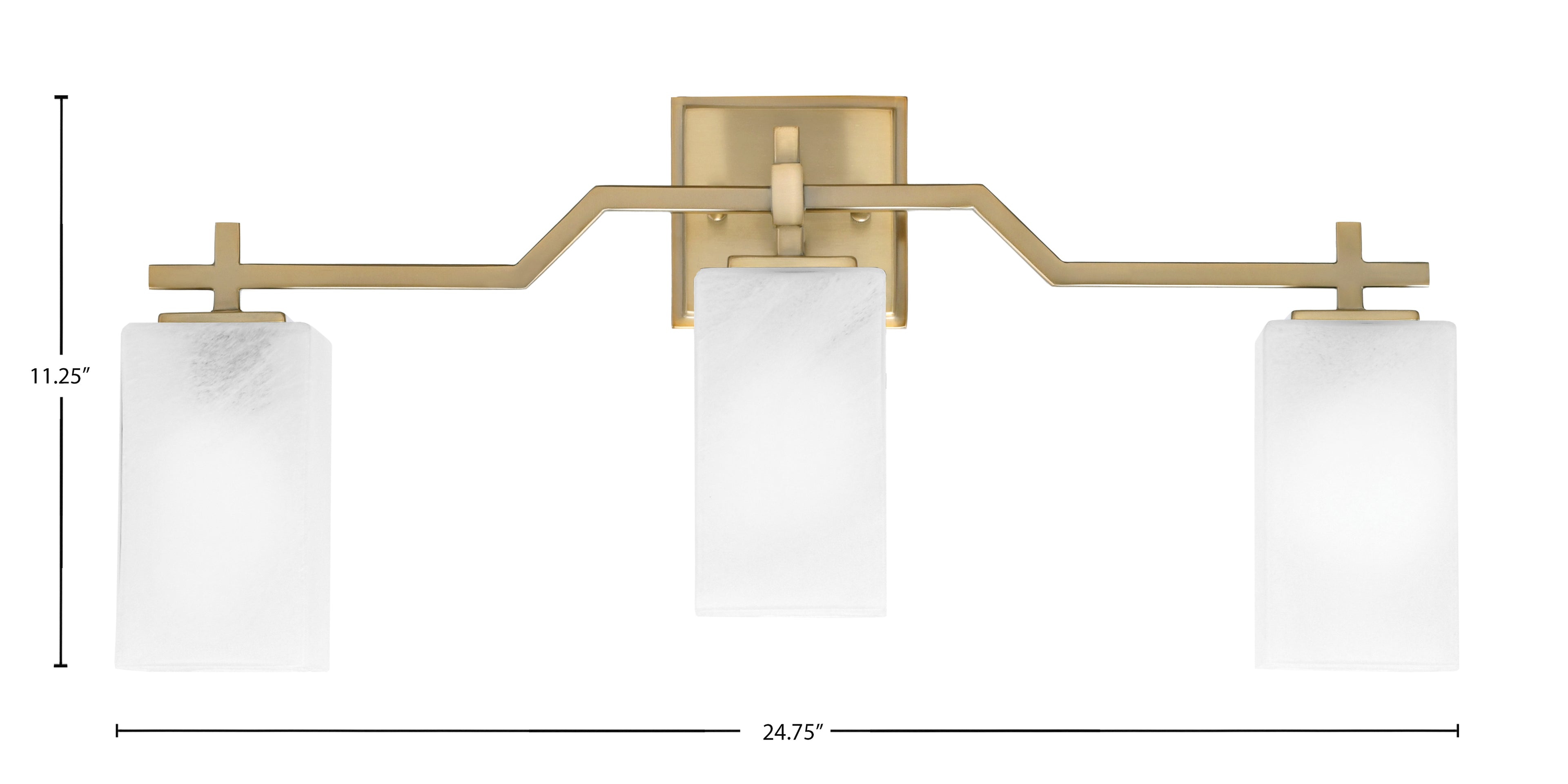 Corbin Three Light Bath Bar in New Age Brass with Square White Marble Shade