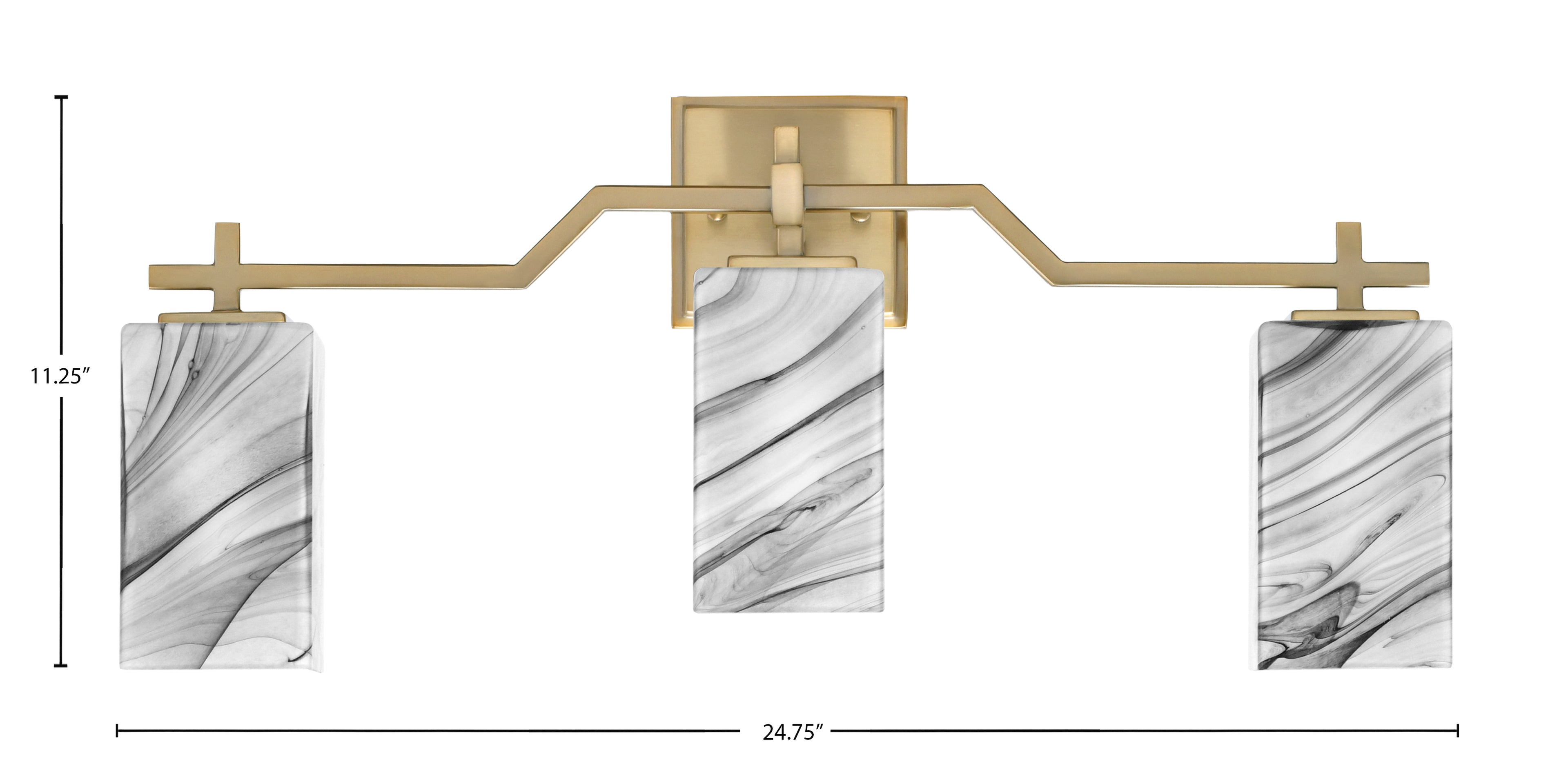 Corbin Three Light Bath Bar in New Age Brass with Square Onyx Swirl Shade