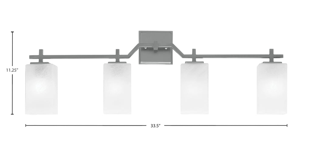 Corbin Four Light Bath Bar in Graphite with Square White Marble Shade