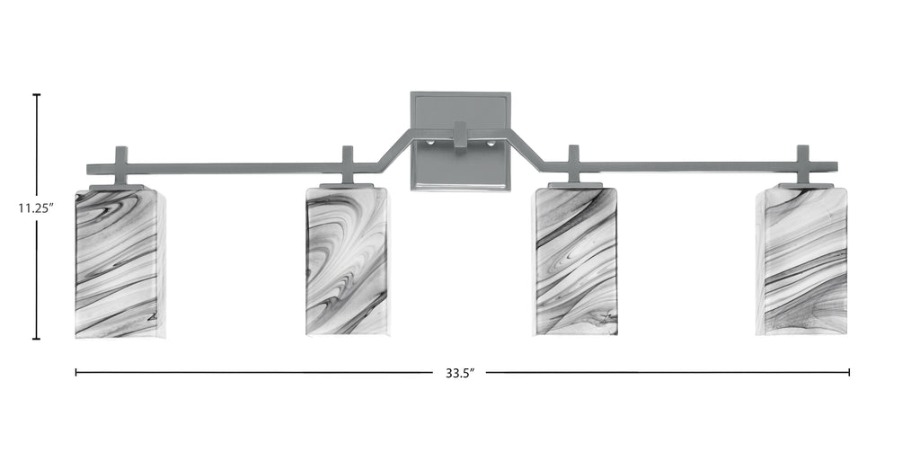 Corbin Four Light Bath Bar in Graphite with Square Onyx Swirl Shade