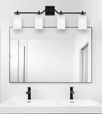 Corbin Four Light Bath Bar in Matte Black with Square White Marble Shade