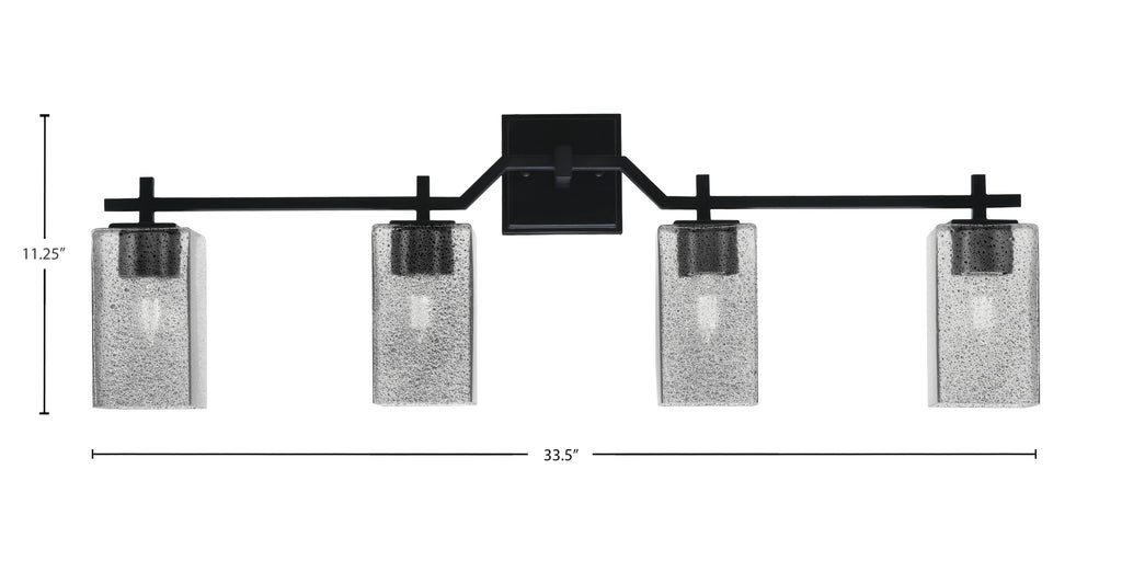 Corbin Four Light Bath Bar in Matte Black with Square Smoke Bubble Shade