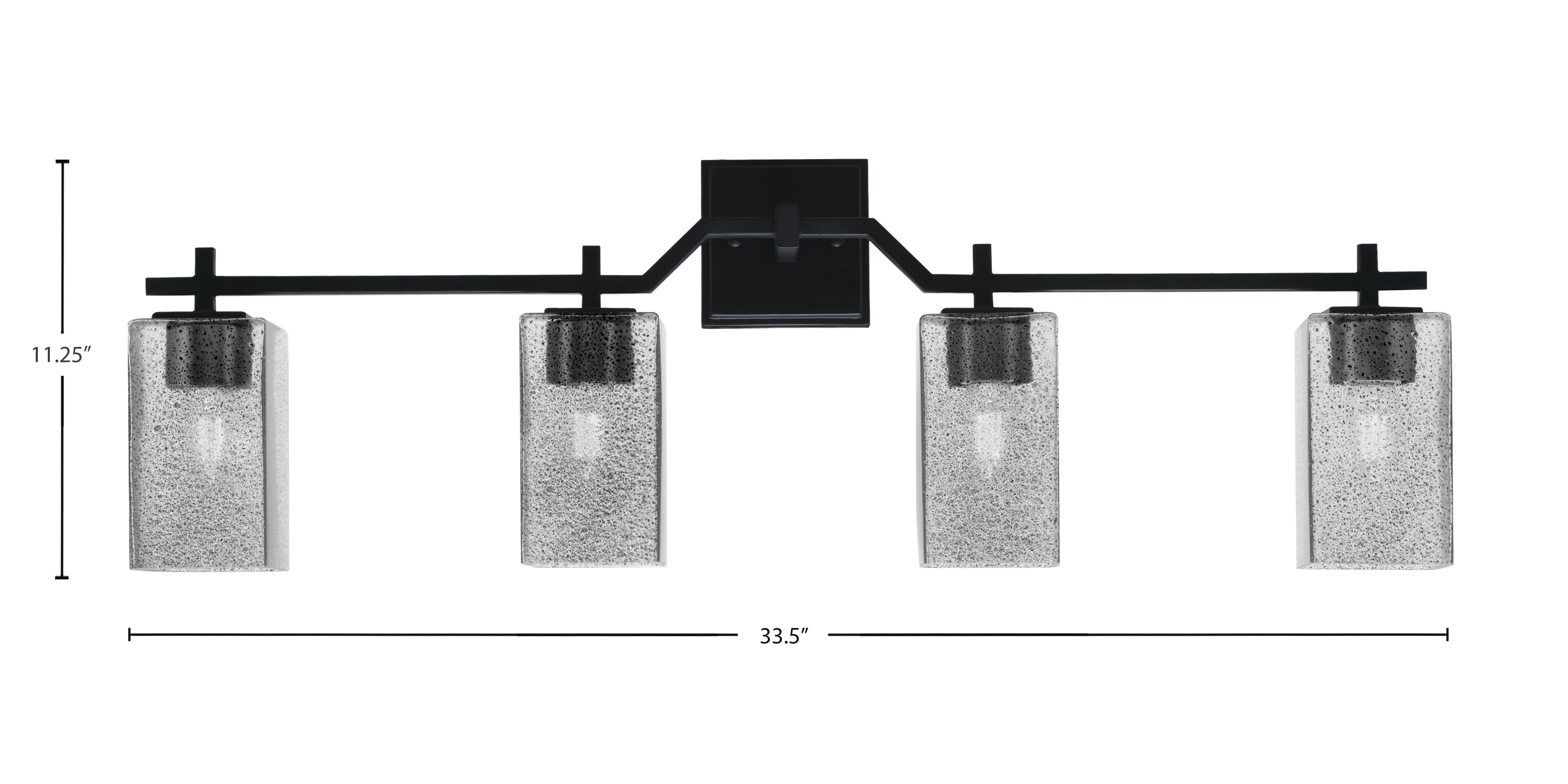Corbin Four Light Bath Bar in Matte Black with Square Smoke Bubble Shade