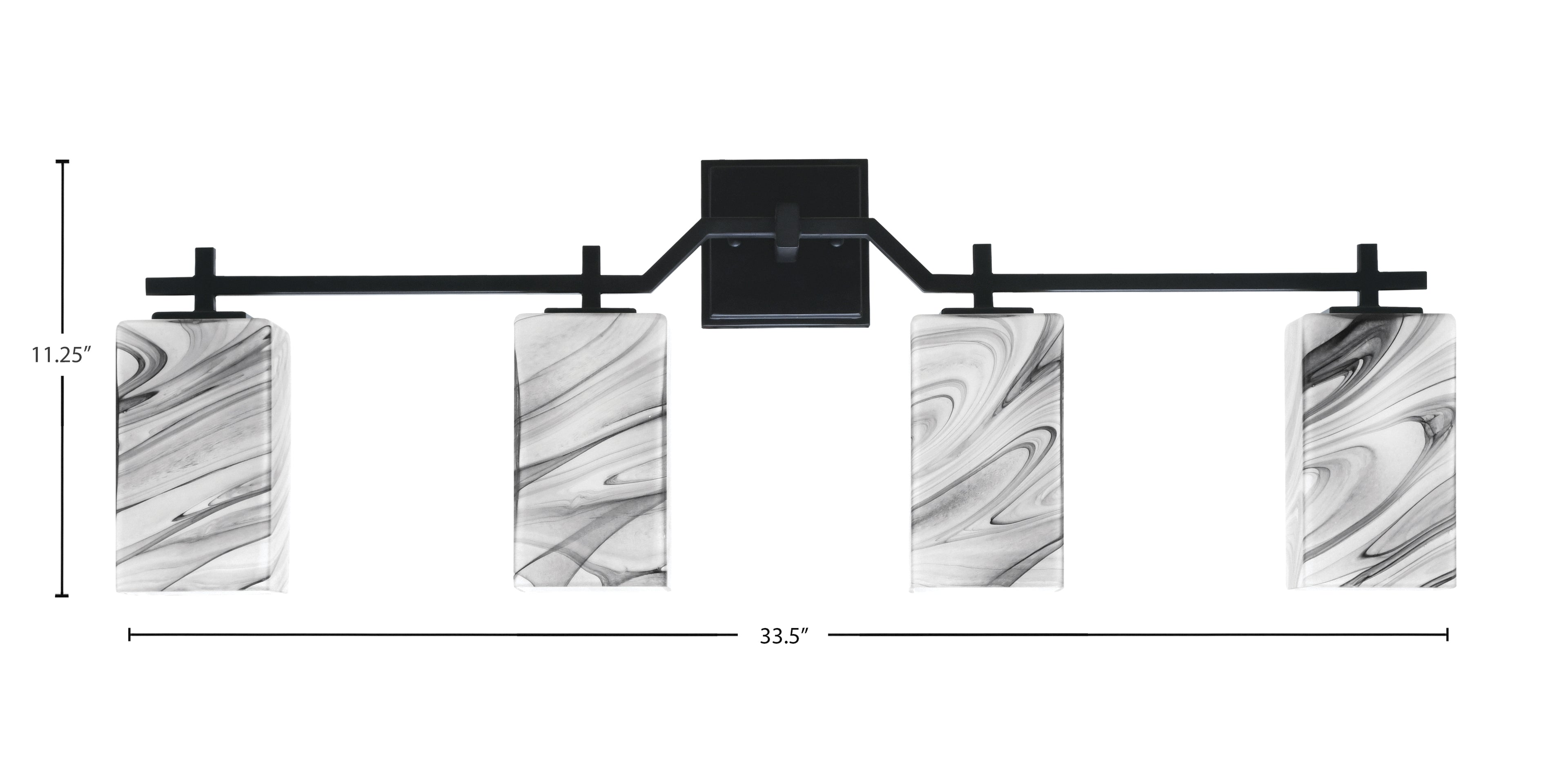 Corbin Four Light Bath Bar in Matte Black with Square Onyx Swirl Shade