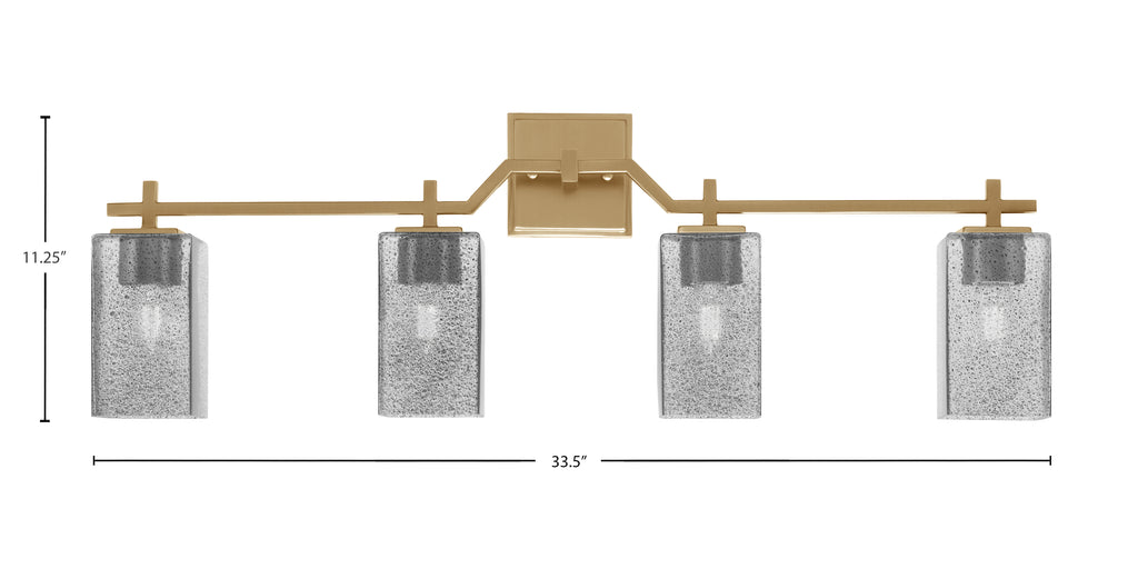 Corbin Four Light Bath Bar in New Age Brass with Square Smoke Bubble Shade