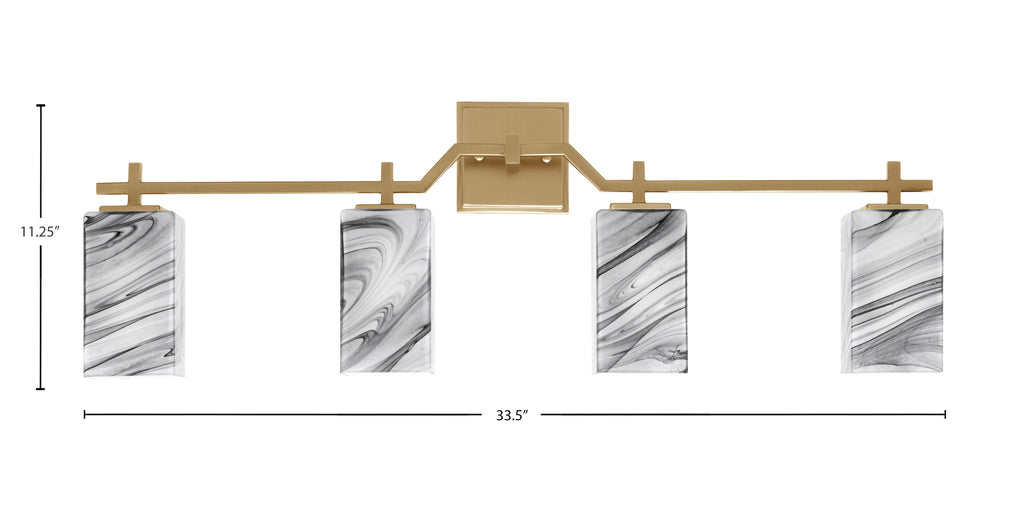 Corbin Four Light Bath Bar in New Age Brass with Square Onyx Swirl Shade