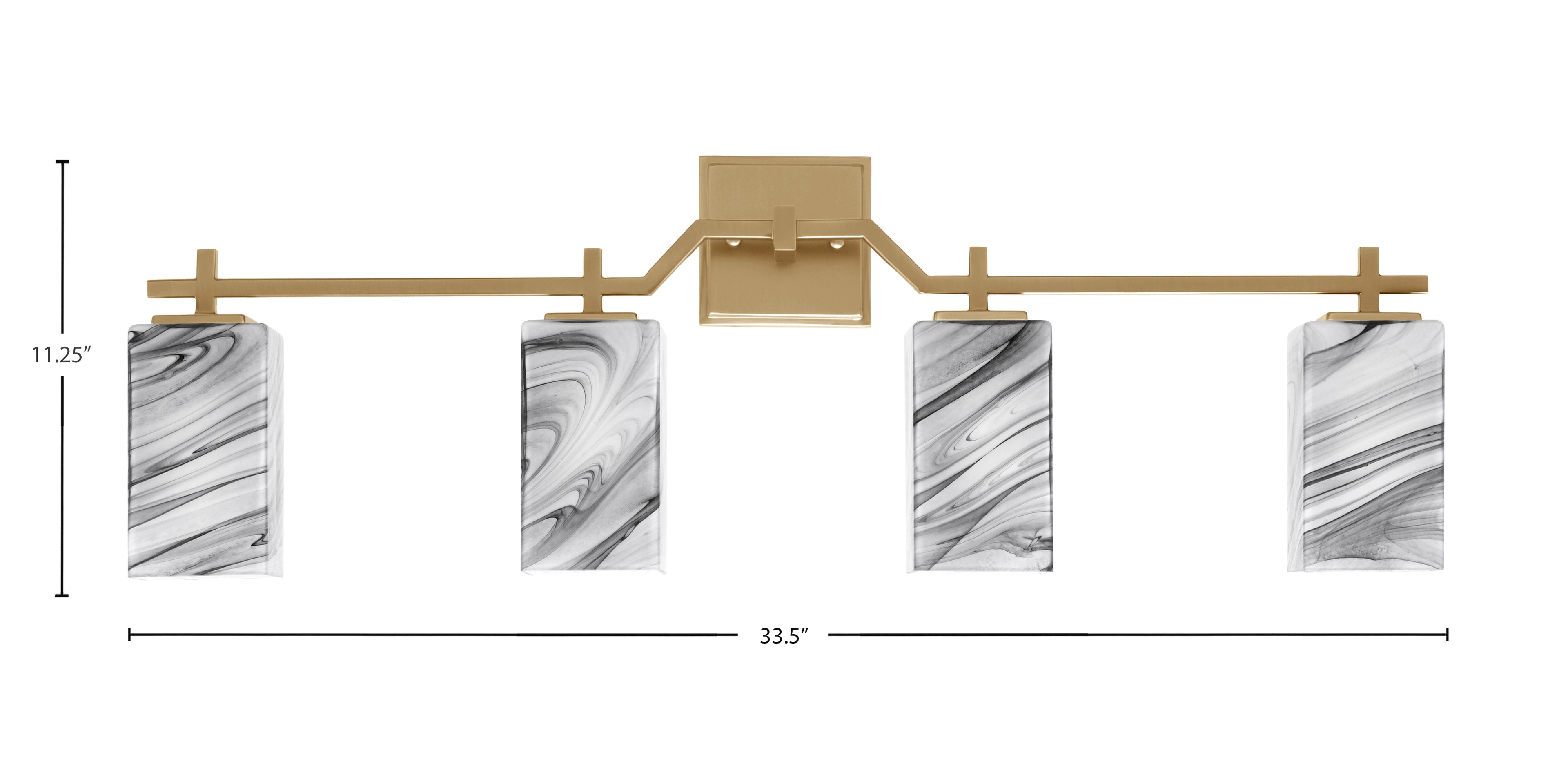 Corbin Four Light Bath Bar in New Age Brass with Square Onyx Swirl Shade