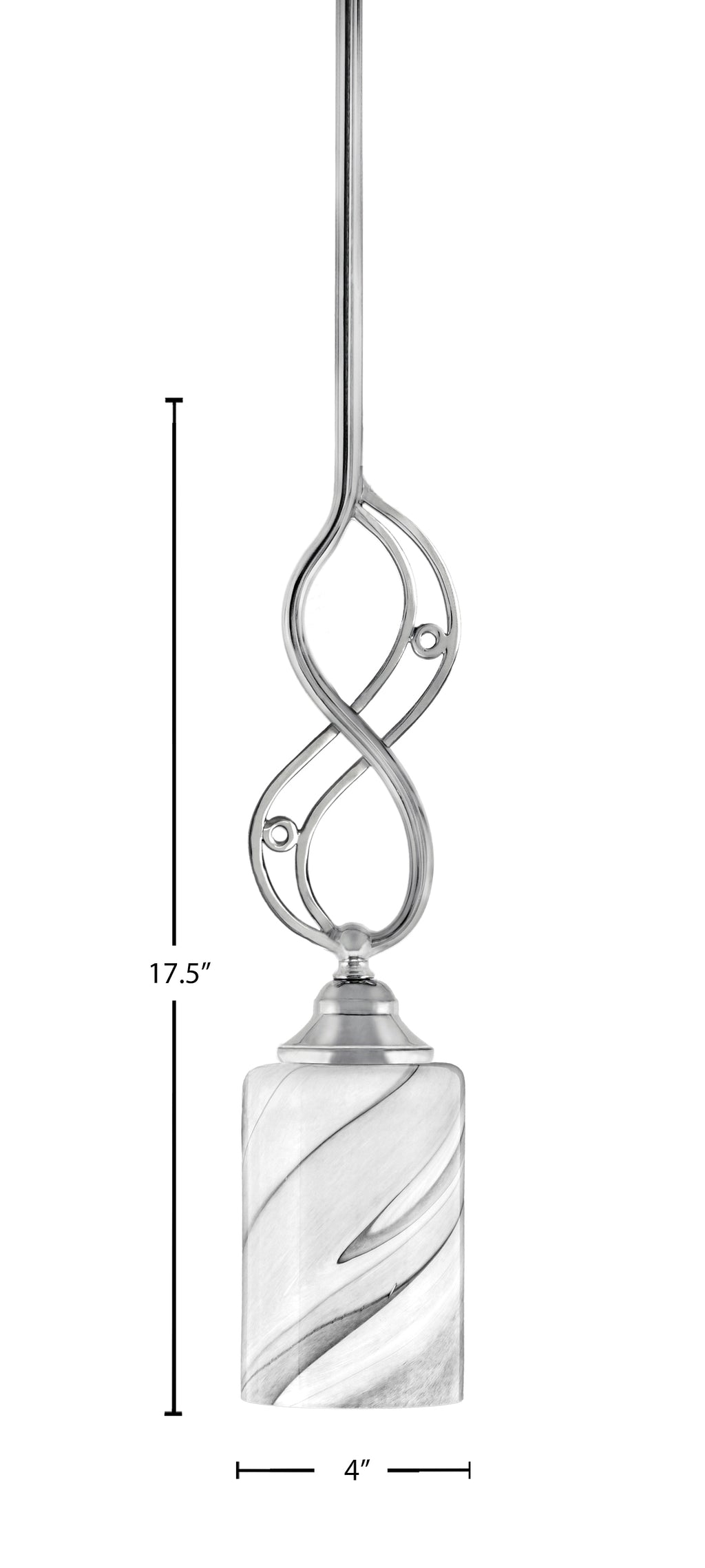 Jazz One Light Mini Pendant in Chrome with 4" Onyx Swirl Shade