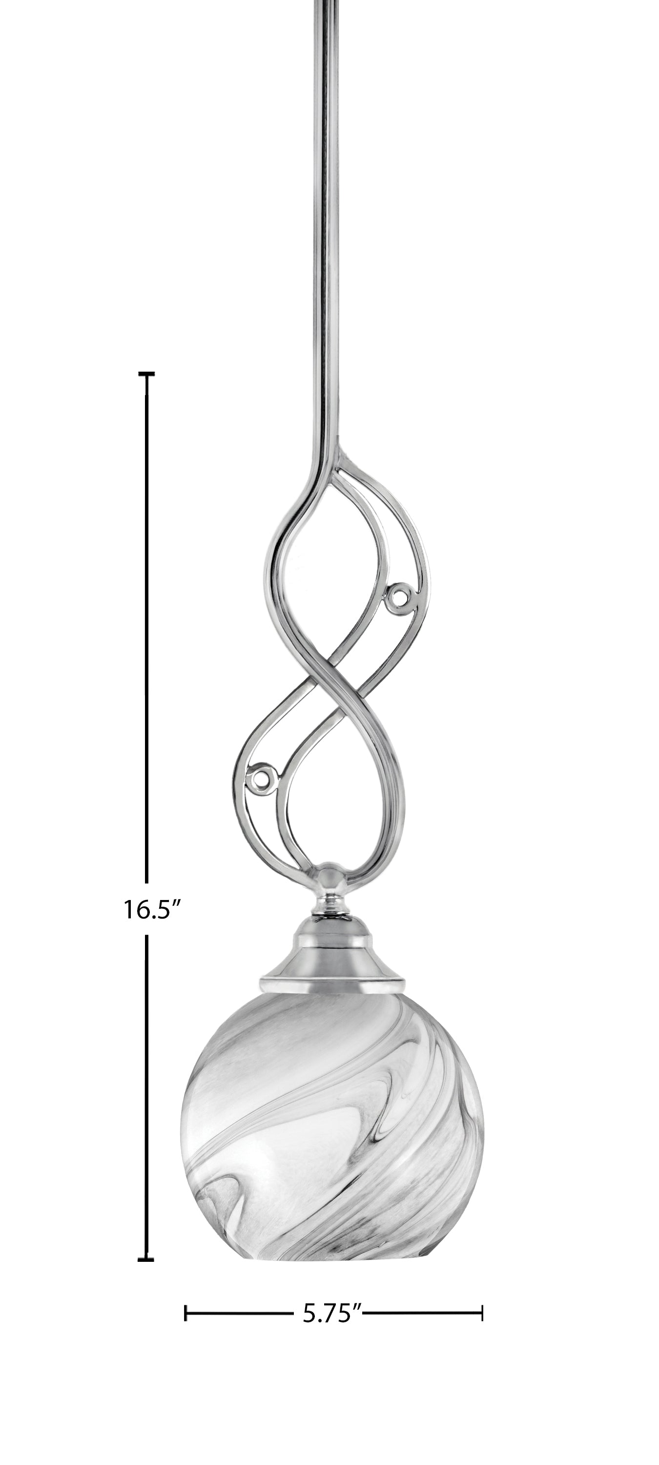 Jazz One Light Mini Pendant in Chrome with 5.75" Onyx Swirl Shade