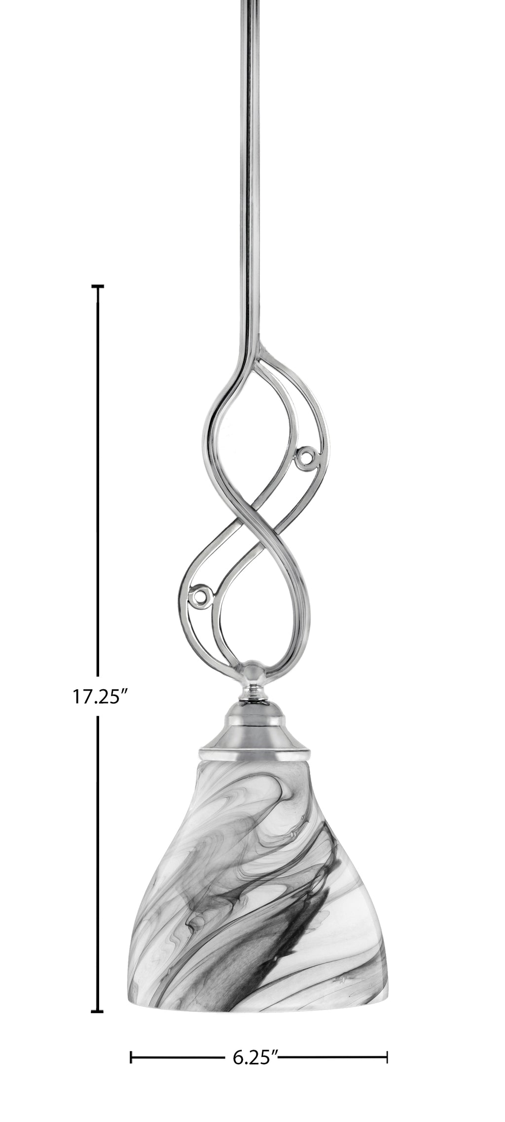 Jazz One Light Mini Pendant in Chrome with 6.25" Onyx Swirl Shade