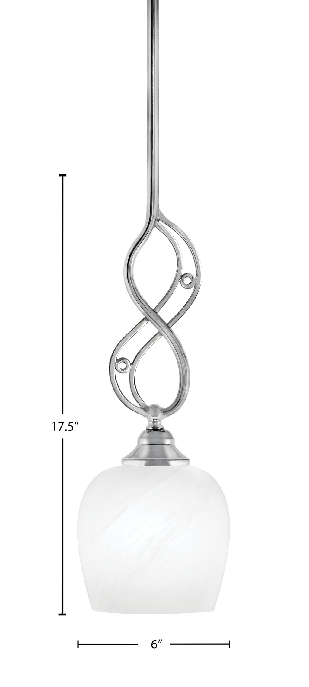 Jazz One Light Mini Pendant in Chrome with 6" White Marble Shade