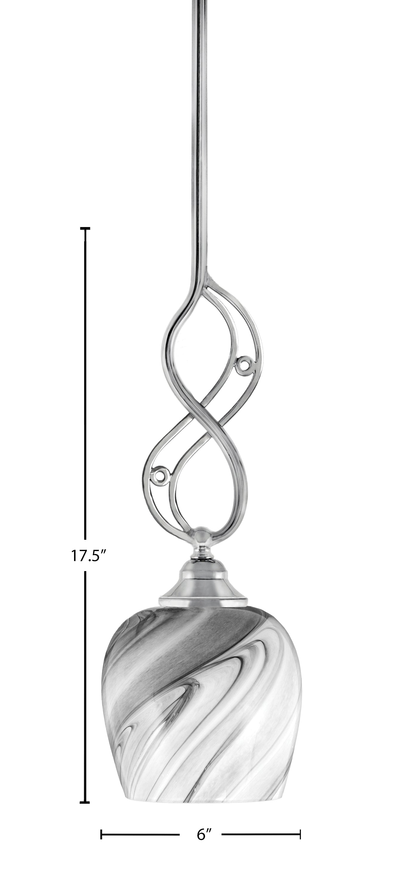 Jazz One Light Mini Pendant in Chrome with 6" Onyx Swirl Shade