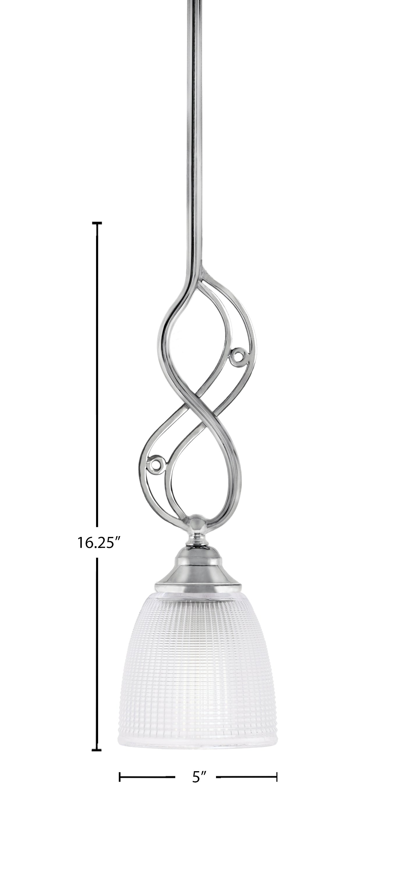 Jazz One Light Mini Pendant in Chrome with 5" Clear Ribbed Shade