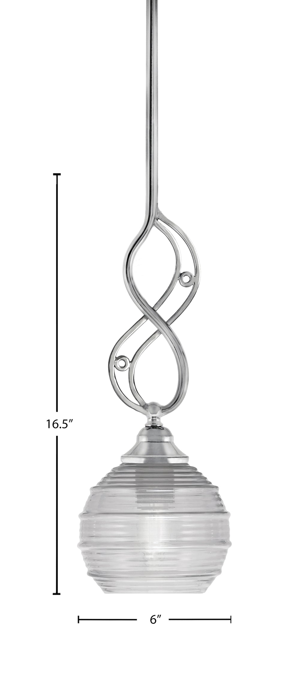 Jazz One Light Mini Pendant in Chrome with 6" Clear Ribbed Shade