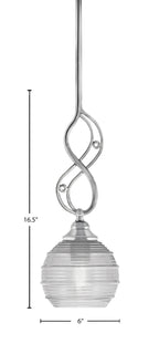 Jazz One Light Mini Pendant in Chrome with 6" Clear Ribbed Shade