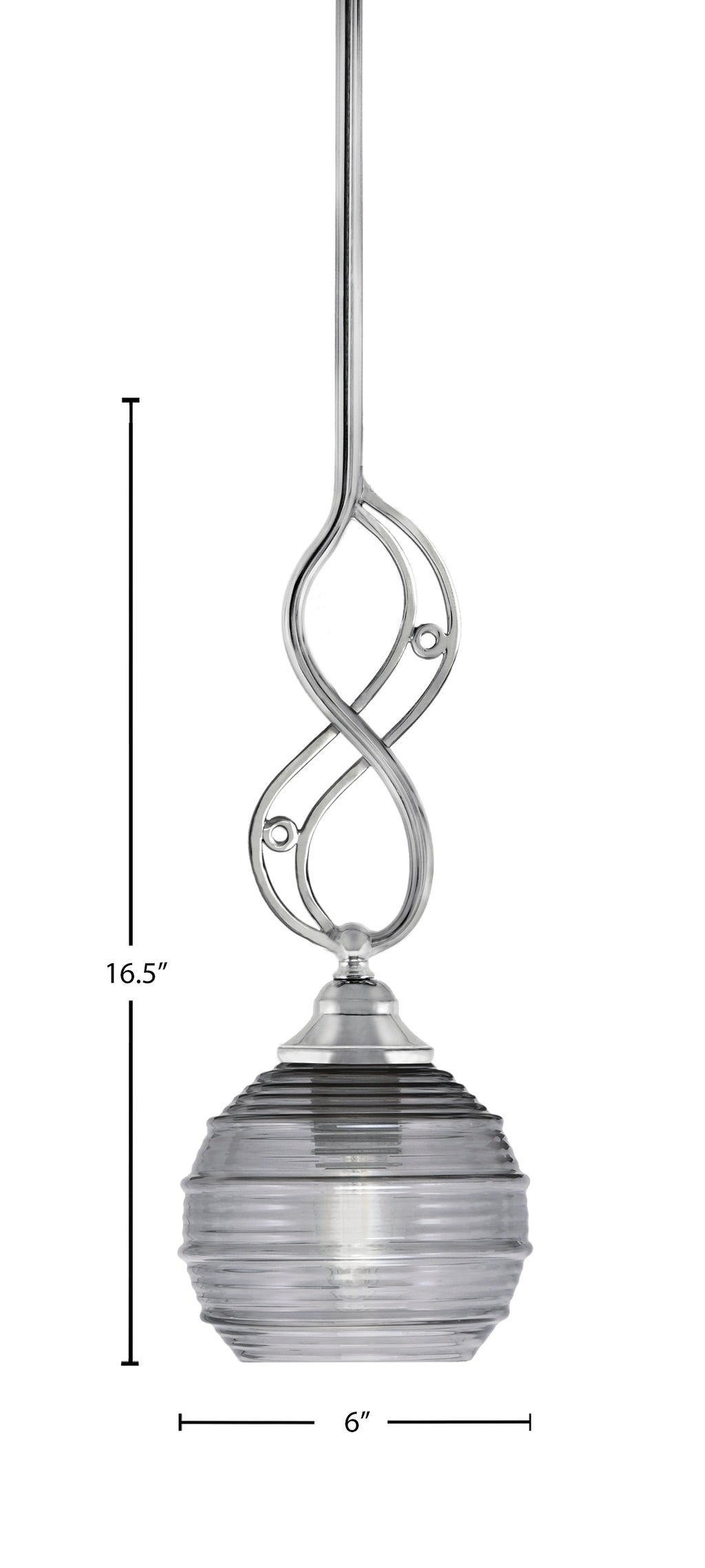 Jazz One Light Mini Pendant in Chrome with 6" Smoke Ribbed Shade