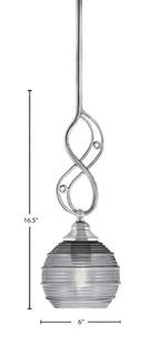Jazz One Light Mini Pendant in Chrome with 6" Smoke Ribbed Shade