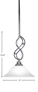 Jazz One Light Mini Pendant in Chrome with 12" White Alabaster Swirl Shade