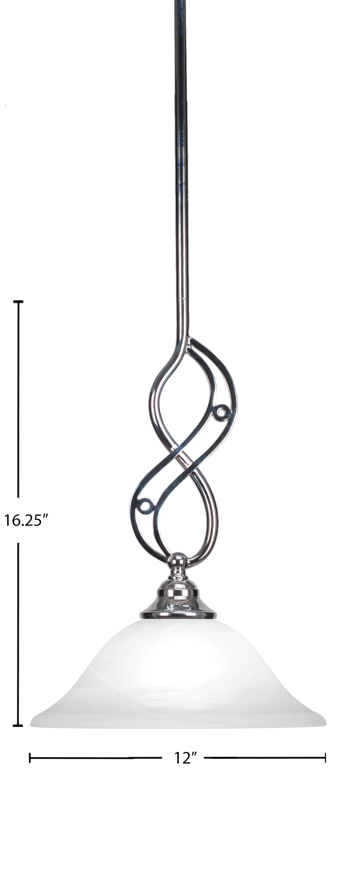 Jazz One Light Mini Pendant in Chrome with 12" White Alabaster Swirl Shade