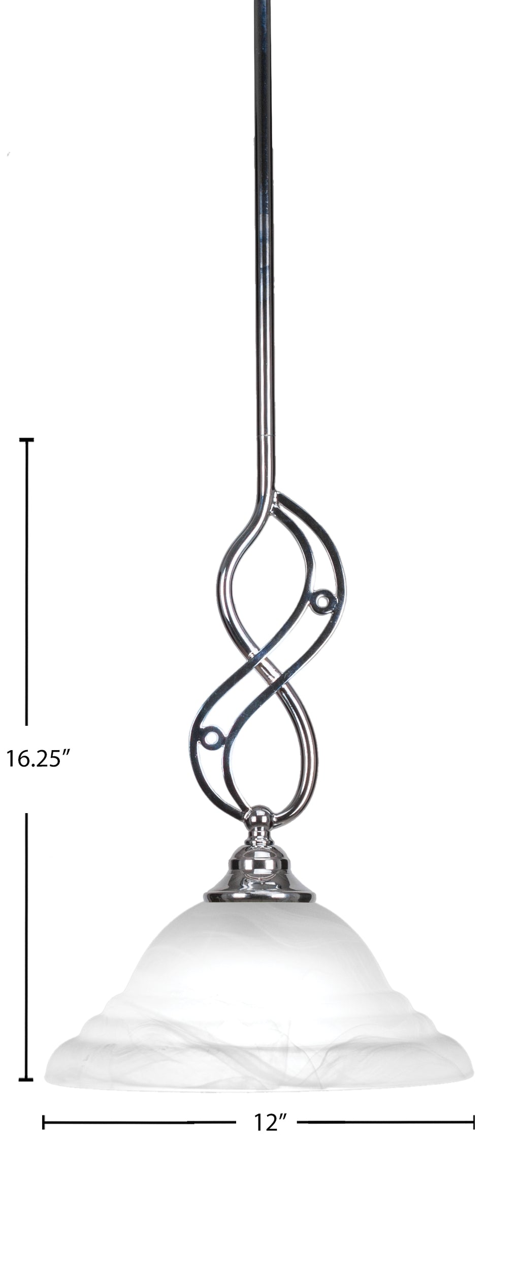 Jazz One Light Mini Pendant in Chrome with 12" White Alabaster Swirl Shade