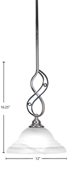 Jazz One Light Mini Pendant in Chrome with 12" White Alabaster Swirl Shade