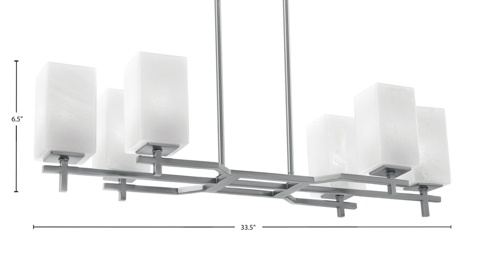 Corbin Six Light Island Pendant in Graphite with Square White Marble Shade