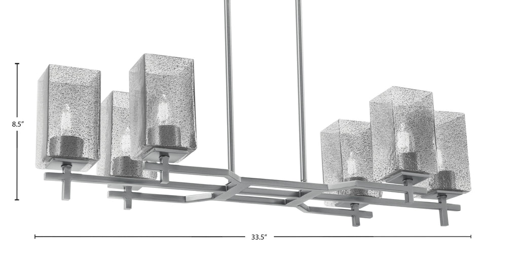 Corbin Six Light Island Pendant in Graphite with Square Smoke Bubble Shade