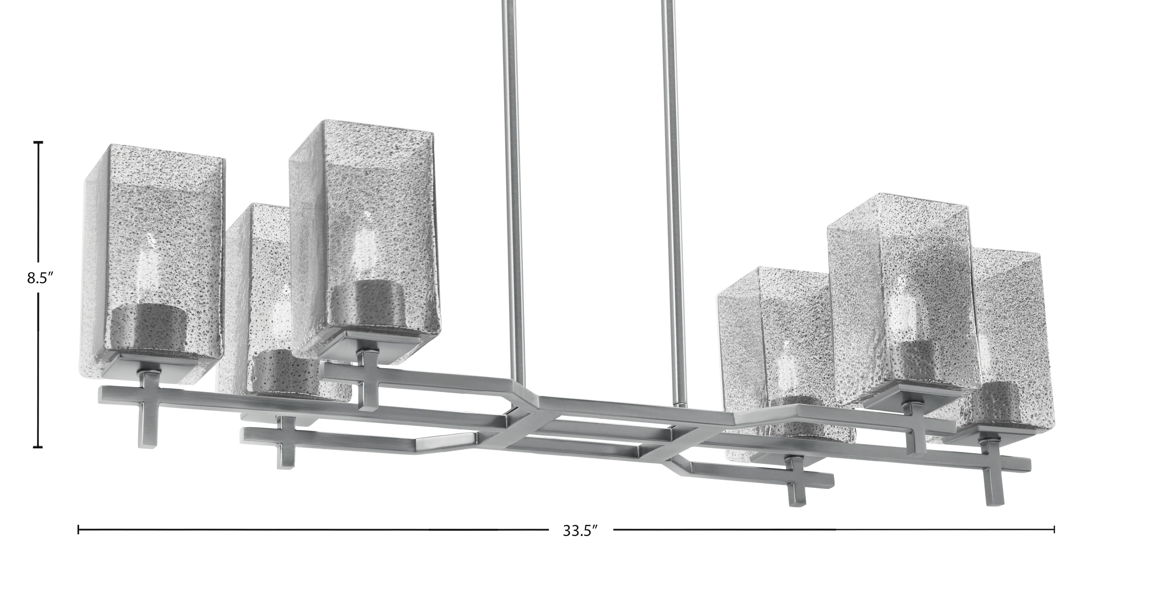 Corbin Six Light Island Pendant in Graphite with Square Smoke Bubble Shade