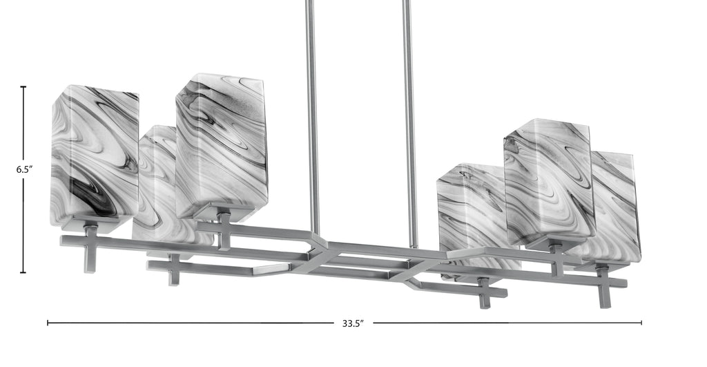 Corbin Six Light Island Pendant in Graphite with Square Onyx Swirl Shade