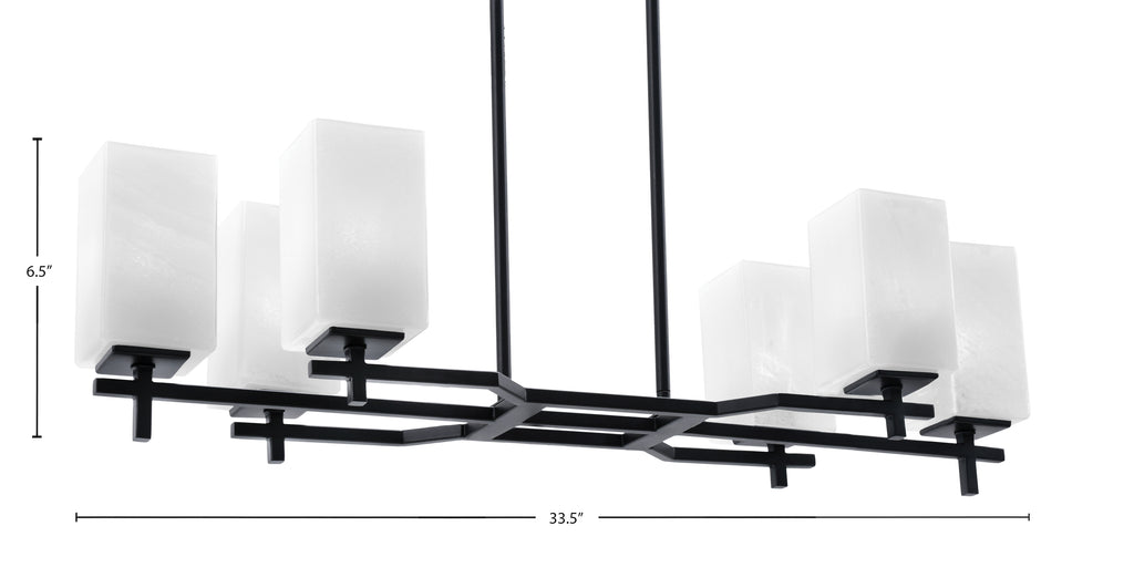 Corbin Six Light Island Pendant in Matte Black with Square White Marble Shade