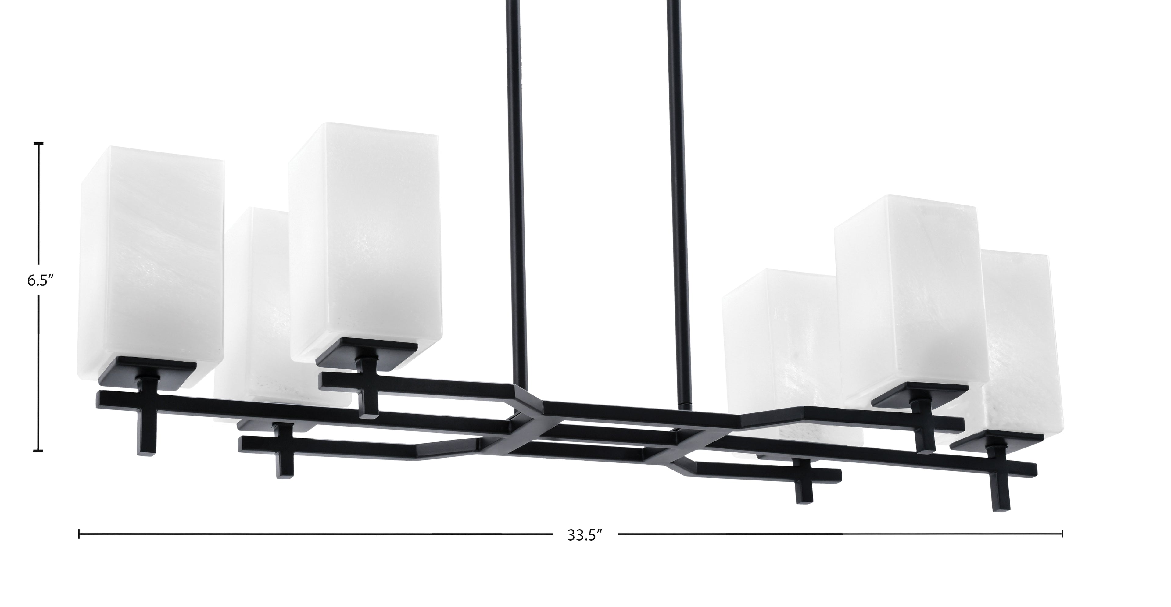 Corbin Six Light Island Pendant in Matte Black with Square White Marble Shade