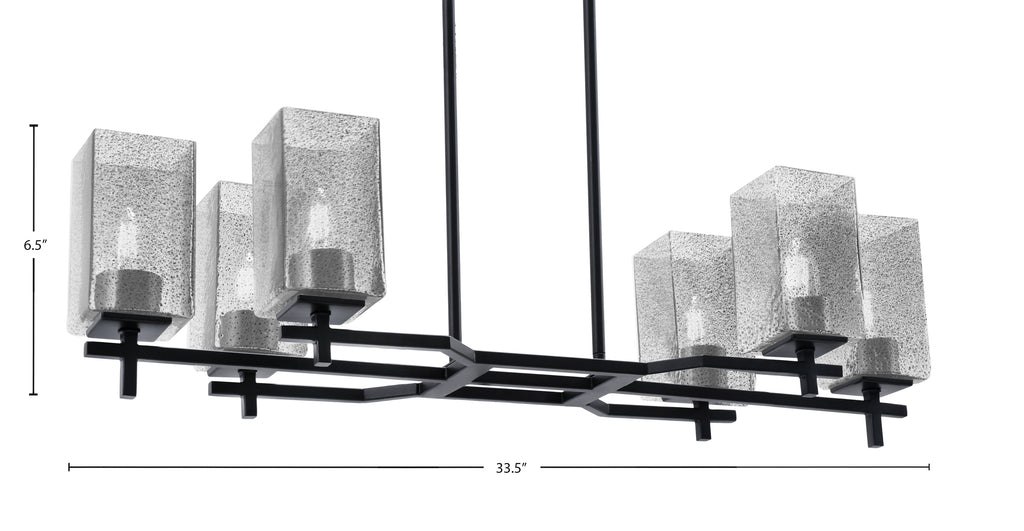 Corbin Six Light Island Pendant in Matte Black with Square Smoke Bubble Shade